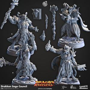 Drakken Sage Council Dragonborn Cleric Sorcerers Dragon Seekers - 28mm or 32mm Miniatures