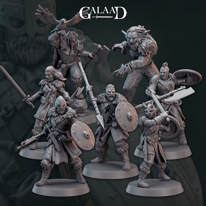 Viking Clan W/ Werewolf - Includes all 7 figures - 28mm 32mm 54mm Miniatures - Norse Fighters