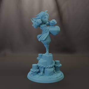 A 3D model of a character in a fighting stance, with a determined expression and a sword in hand.