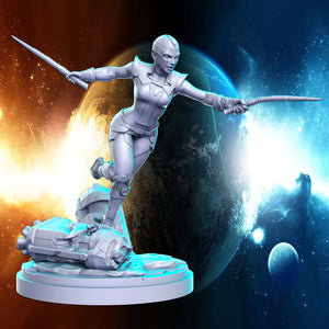 a statue of a woman in a space setting