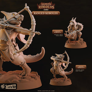 The image is a collage of three different figurines ofranged Robolds, each with unique poses and weapons. The figurines are set against a dark background, highlighting their detailed designs and craftsmanship.