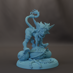 A light blue figurine depicting a whimsical, fantastical creature with a large head, long tail, and a pair of goggles.