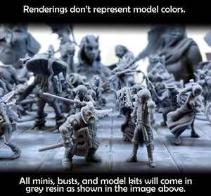 a collection of miniature figures, including both busts and model kits, arranged in a way that they appear to be part of a larger collection or display. The image does not contain any text, and the figures are not described in detail. The focus is on the arrangement and presentation of the figures, rather than providing specific information about their colors or other characteristics.