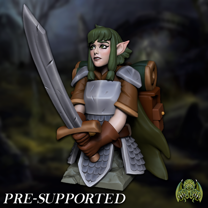 Elfie Adventurer Scared Elf Fighter Bust - Resin Bust Dungeons and Dragons Pathfinder Character Miniatures of Madness Cemetery
