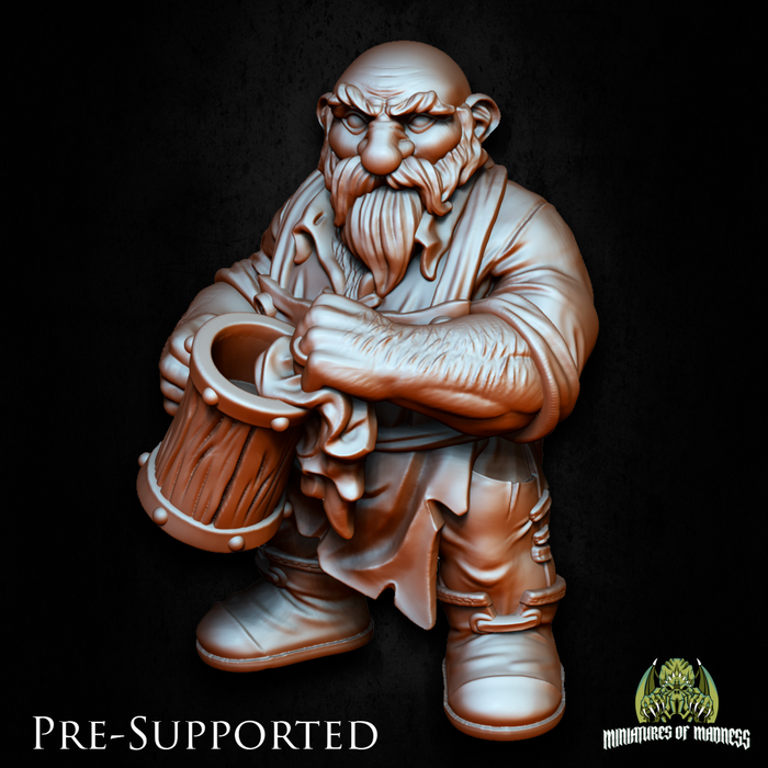 Tydor Hotmalt Bartender Dwarf Innkeeper - 28mm or 32mm Miniatures of Madness Mini Villagers