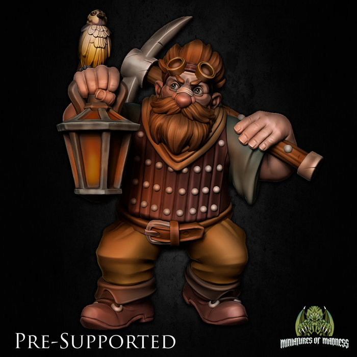 Dofut Oaktoe Dwarf Miner - 28mm or 32mm Miniatures of Madness Mini Villagers