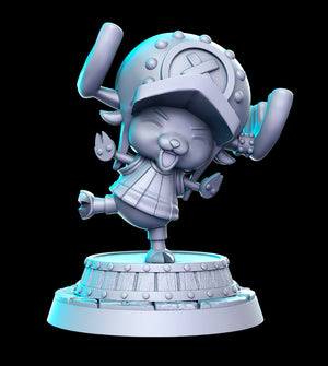 a blue and white figurine of a girl with a clock on her head