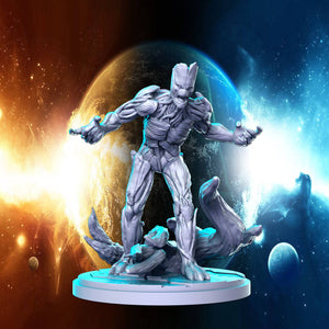 a statue of a man standing in front of a planet