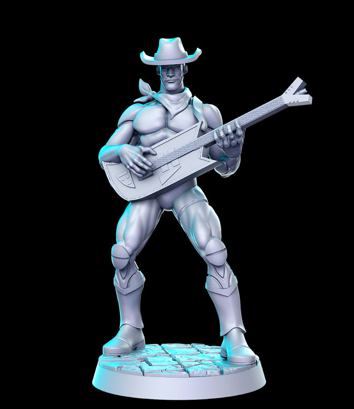 Bluegrass Hunky Bionic Cowboy Country Music Guitarist Bard  - 28mm or 32mm Miniatures RN Estudio Mini Wonderful 80's Vol 7
