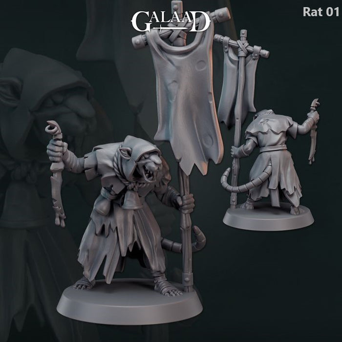 Toxic Ratfolk Swarm with Plague Doctor - 28mm 32mm Miniatures - Ratfolk