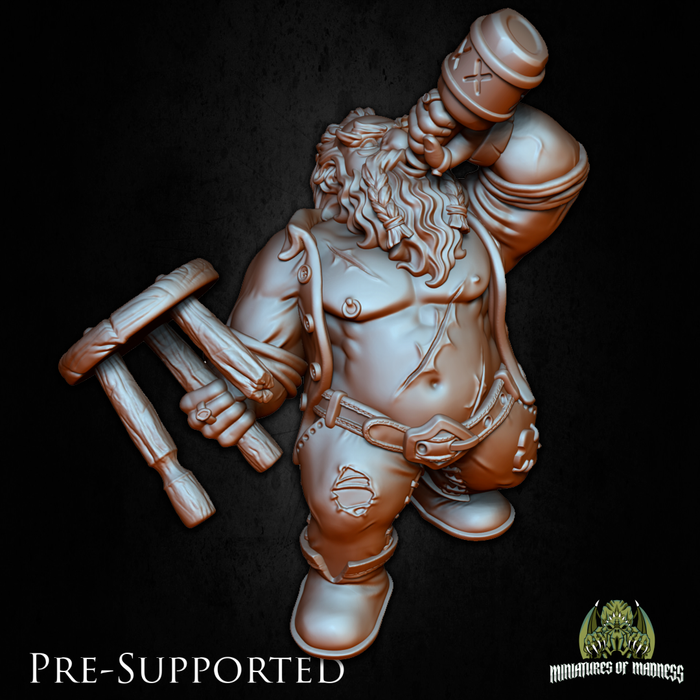 Ragnur Turunn Drunk Brawler Dwarven Monk - 28mm or 32mm Miniatures of Madness Mini Villagers