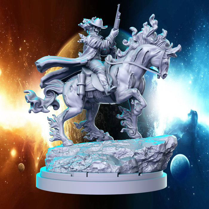 Undead Cowboy Spirit Rider Hellfire Gunner on Horseback - 28mm or 32mm Miniatures RN Estudio Mini Champions