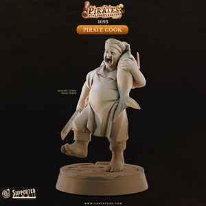 a statue of a pirate cook, specifically named "Pirate Cook" as indicated by the text.
