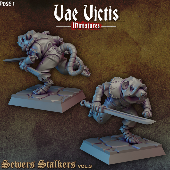 Armed Ratfolk Fighters 28mm or 32mm Miniatures Sewers Stalkers Vol 3