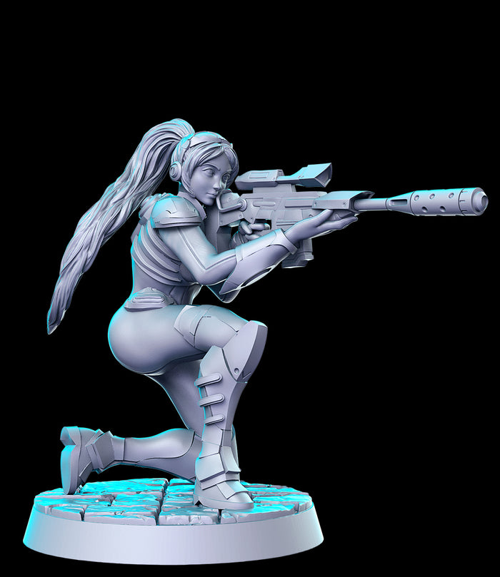 Nova Sexy Female Gunner Ghost Soldier Space Fighter Warrior - 28mm or 32mm Miniatures RN Estudio Mini Blizz