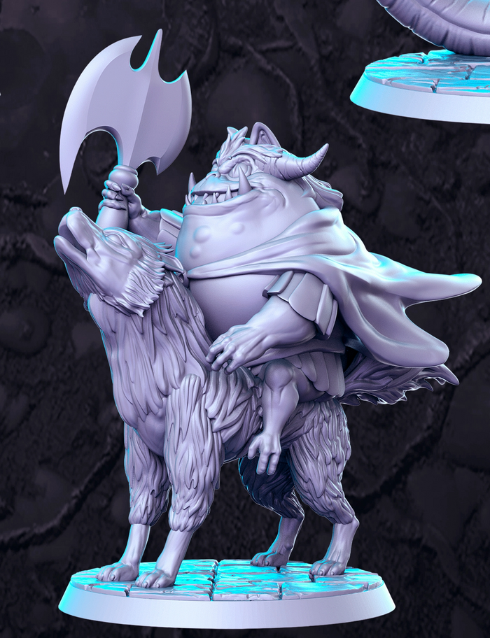 Wolf Axe Frogman Toad Riding a Wolf Fighter - 28mm or 32mm Miniatures RN Estudio Mini Western RPG Vol 9