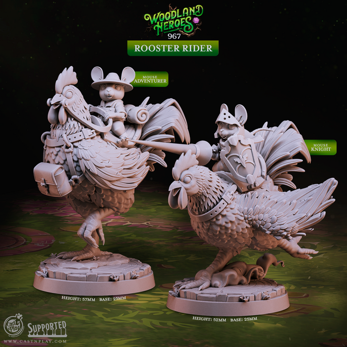 Rooster W/ Mousling Rider 28mm or 32mm Miniatures Woodland Heroes