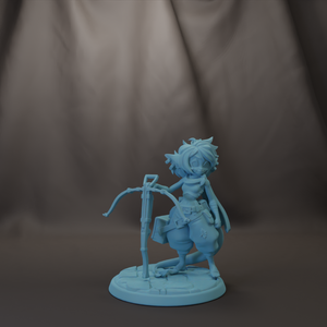 A figurine of a female character with a bow and arrow, standing on a base.