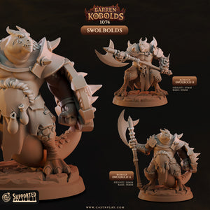 The image is a collage of three 3D models of fantastical creatures, including a large, armored dragon-like creature, a warrior wielding a sword, and a smaller, armored figure. The models are set against a dark background, and the image includes text that provides information about the creatures and their sizes.