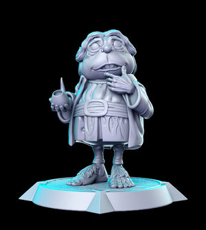 a cartoon character is standing on a pedestal