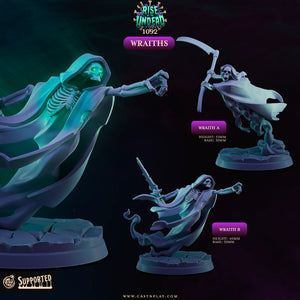 The image is a promotional poster for a game called "Rise of the Dead", featuring three different figurines of a ghost-like character with a sword.