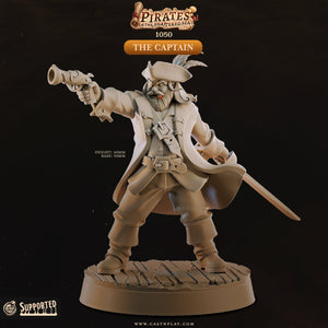a statue of a pirate character, specifically the "Captain", which is a pirate from the Pirates of the Caribbean franchise.