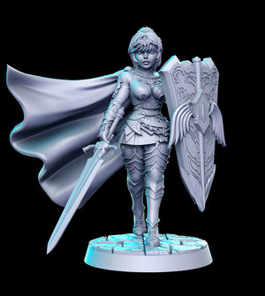 a statue of a woman with a sword and shield