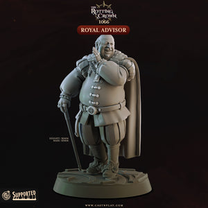 a statue of a man dressed in medieval-style clothing, standing on a pedestal.