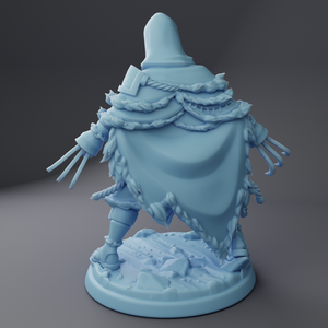 a blue plastic figurine of a wizard