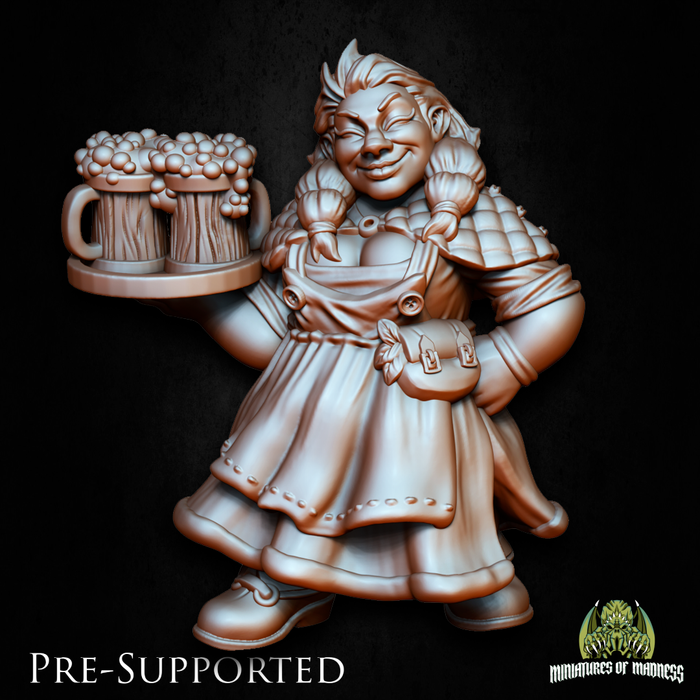 Gwennora Hotmalt Barmaid Female Dwarf Innkeeper - 28mm or 32mm Miniatures of Madness Mini Villagers
