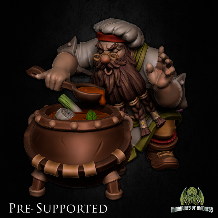 Bomur Hotsoup Dwarf Chef - 28mm or 32mm Miniatures of Madness Mini Villagers