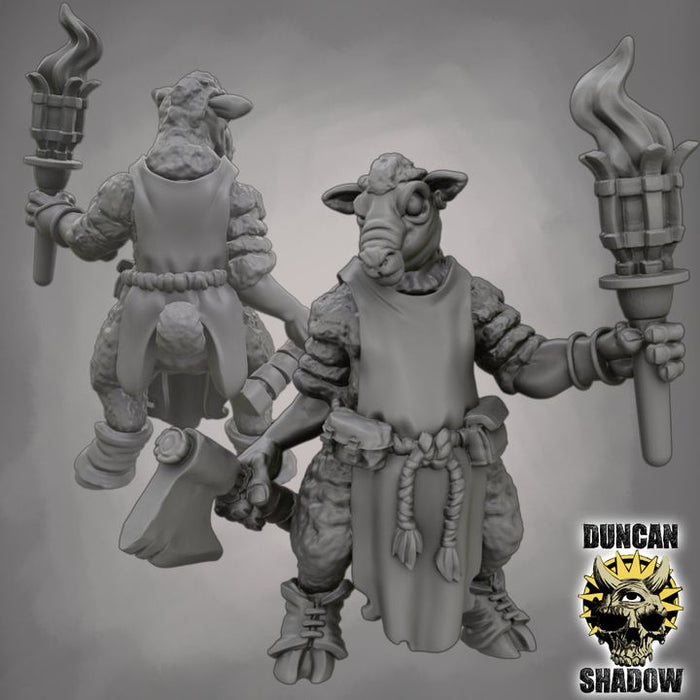 Sheep Folk Fighters Ram Warrior Soldiers W/ Axes 28mm or 32mm Miniatures Woolpack