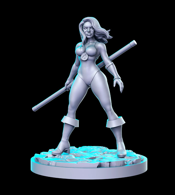 Cheetera Sexy Female Staff Wielding Fighter - 28mm or 32mm Miniatures RN Estudio Mini Wonderful 80s Vol 5