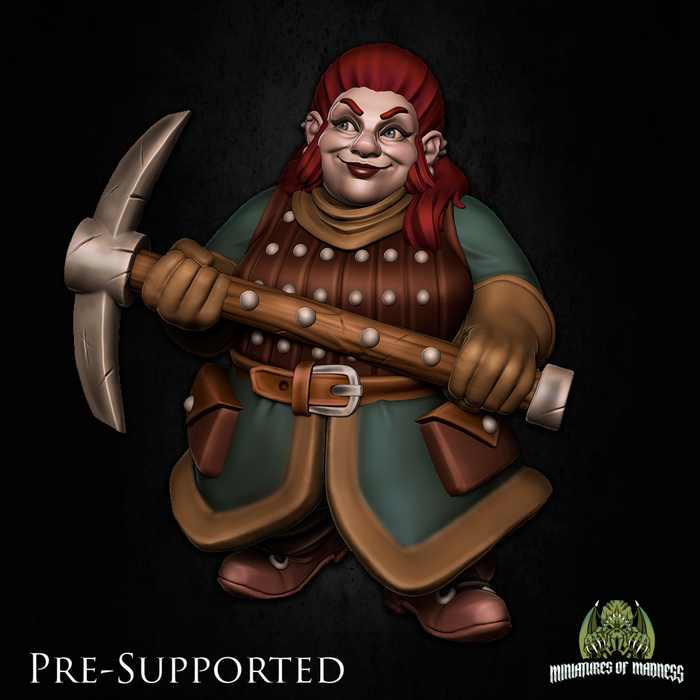 Malda Redchin Female Dwarf Miner - 28mm or 32mm Miniatures of Madness Mini Villagers
