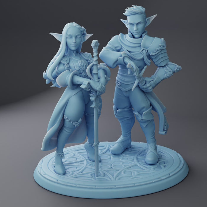 Marshall Male Fighter and Melrissa Female Paladin Sexy Elven Power Couple - 28mm 32mm 54mm or 75mm Miniatures Twin Goddess Full Party 2