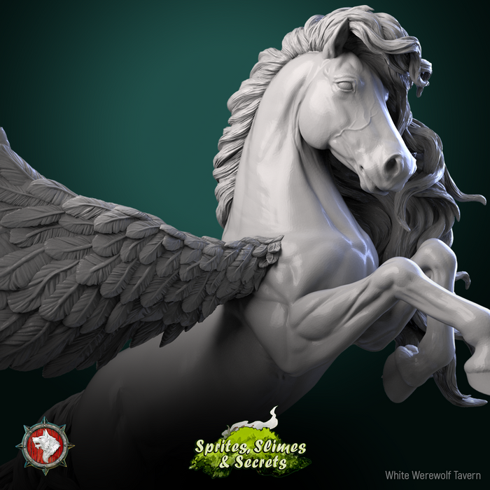 Pegasus Winged Stallion Greek 28mm 32mm 75mm D&D Resin Miniature Dungeons and Dragons Pathfinder Roleplaying White Werewolf Tavern Secrets