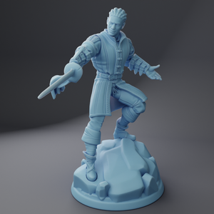 a plastic figurine of a man with a sword
