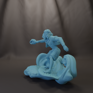 A figurine of a person riding a wave on a surfboard.