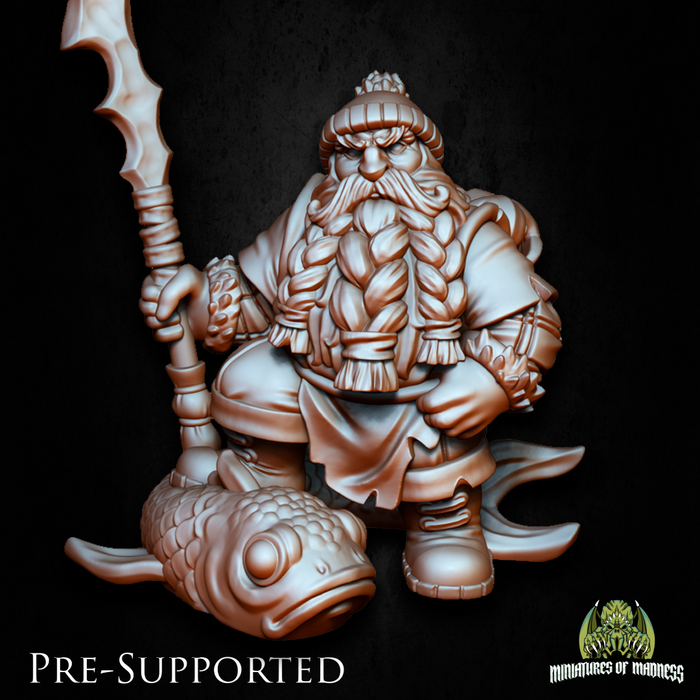 Doldohr Frostpeak Artic Dwarf Fisherman  - 28mm or 32mm Miniatures of Madness Mini Villagers
