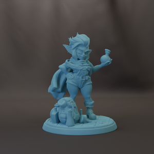 A figurine of a person holding a vase, standing on a base with a small animal figure.