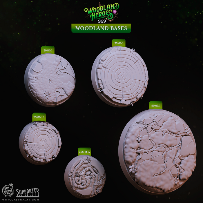 Woodland Tree Trunk Vines Forest Floor Plant Flower Round Bases for D&D Miniatures 25mm and 32mm Woodland Heroes
