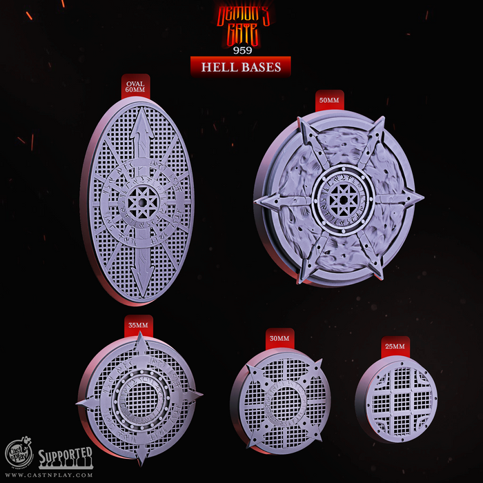 Hell Bases Round and Oval 25mm, 30mm, 35mm, 50mm, and 60mm Bases for D&D Miniatures Demon's Gate