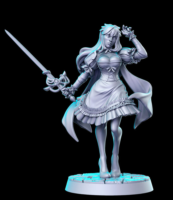 Raley Sexy Female Swordsman Fighter in Dress Heels - 28mm or 32mm Miniatures RN Estudio Mini Gacha Games 1