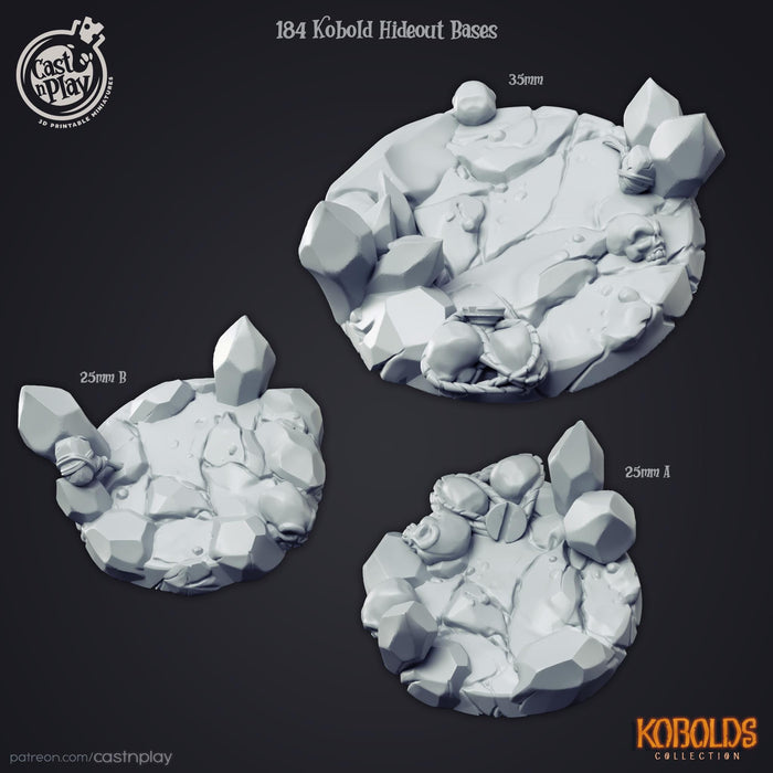 Kobold Hideout Bases for D&D Miniatures Craven Reptilian Lizard-men Round Bases for D&D Miniatures 25mm and 35mm Cast N Play