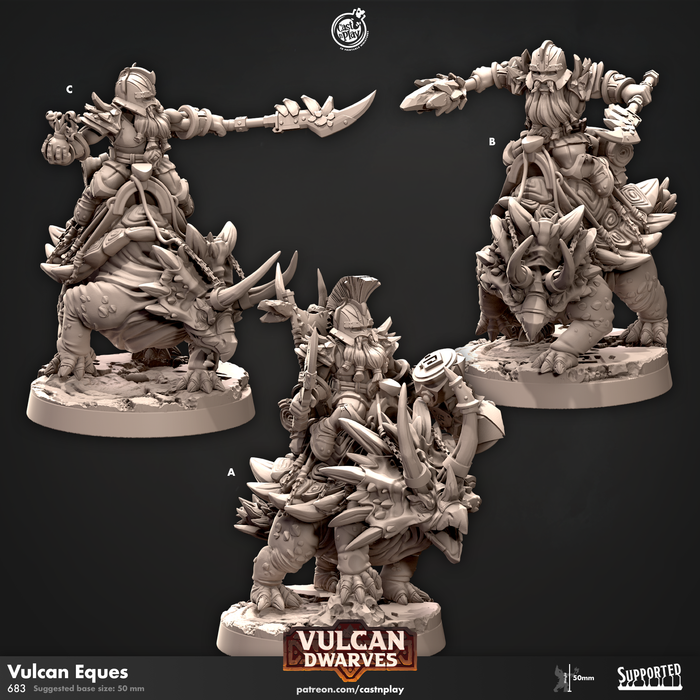 Vulcan Eques With Dinosaur Mount- 28mm or 32mm Miniatures - Vulcan Dwarves