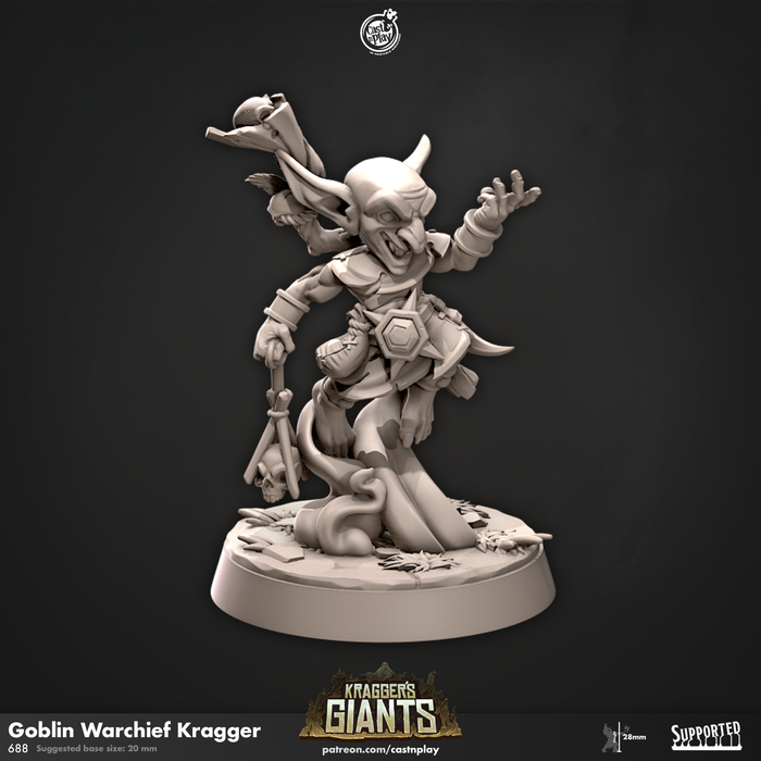 Goblin Warchief Kragger - 28mm or 32mm Miniatures - Kraggers Giants