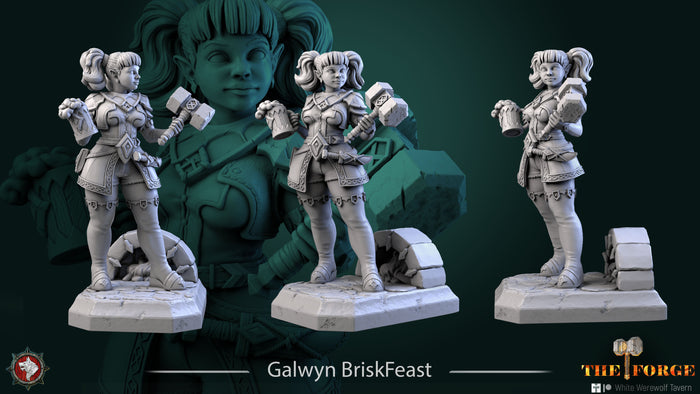 Galwyn BriskFeast Female Dwarf Warrior - 28mm, 32mm, or 75mm Miniatures - The Forge