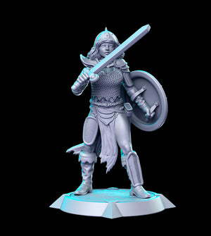 a statue of a woman with a sword and shield