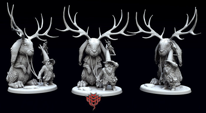 Gnomealope Jackalope W/Gnome - 28mm or 32mm Miniatures - Dino Tamer 2