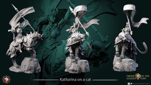 Katharina on a Cat - 28mm or 32mm Miniatures